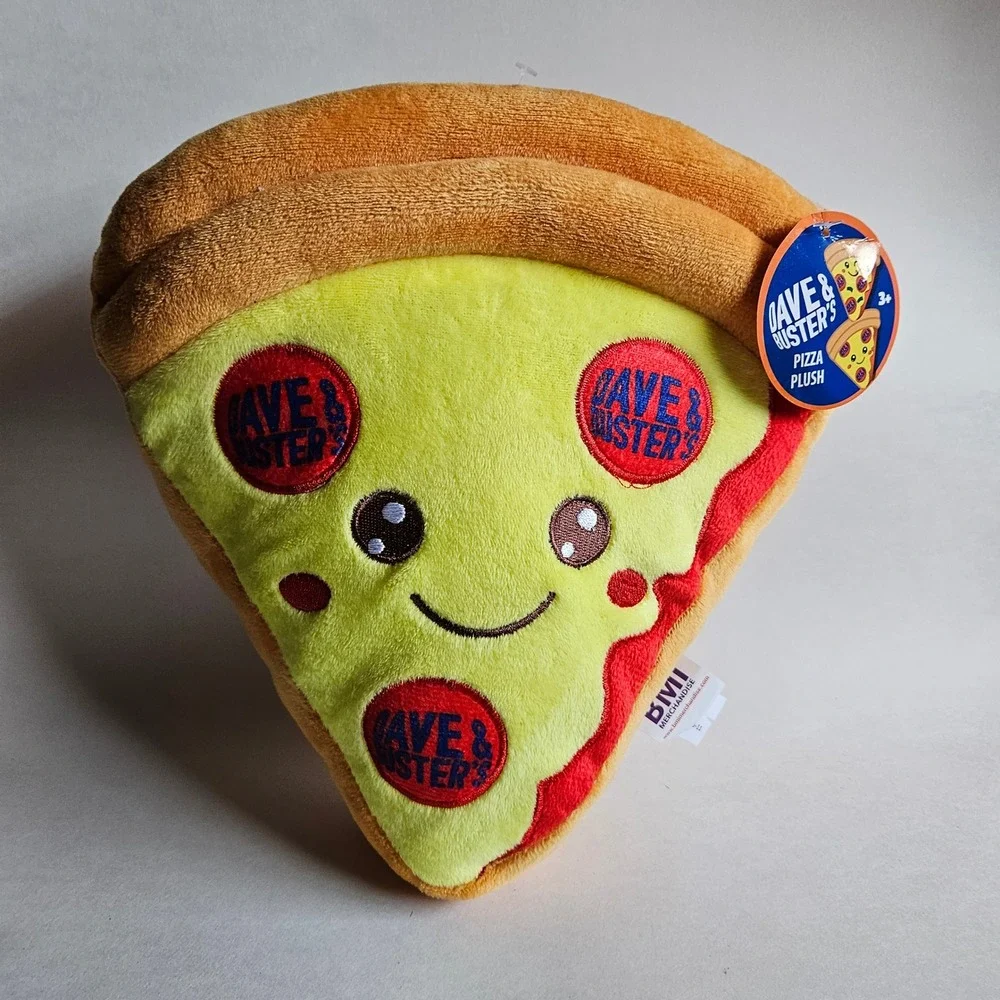 Dave & Busters Pizza Slice Plush Stuffed Toy Yellow Red Pepperoni Logo NWT 9in